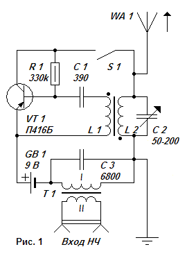 Кварцевый FM-передатчик на одном транзисторе.