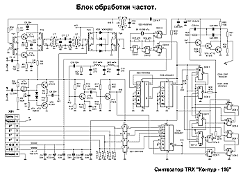 Принципиальная схема блока обработки частот синтезатора  "Контур-116". 
	(щелкните мышью для увеличения)